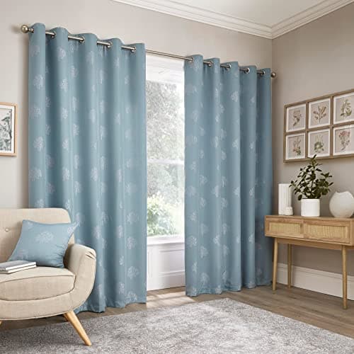 Image of Appletree Loft - Harvest - Jacquard Pair of Eyelet Curtains - 66" Width x 90" Drop (168 x 229cm) in Duck Egg