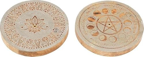Image of Set Of 2 Handcrafted Wooden Incense Holder with Brass Inlay Round Agarbatti Dhoop Stand Spiritual Mandala Lotus Design Indian Traditional Home Décor Meditation Pooja Use(Color: grey)(Size : 4Inch)