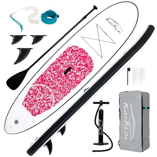 Image of FEATH-R-LITE 10' Inflatable Ultra-Light Stand Up Paddle Board for All Skill Levels Included with SUP, Adj Paddle, Pump, Backpack, Leash