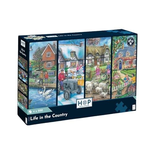 Image of The House of Puzzles Life in the Country 4x500 Piece | Farm & Countryside Jigsaw Puzzle for Adults with Unique Pieces | Multipack Jigsaws with Rural Animal & Natural Landscape Details | Puzzling Gifts