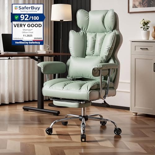 Image of Efomao Desk Office Chair, Big and Tall PU Leather Ergonomic Office Chair, 200KG Adjustable High Back Computer Chair,Executive Swivel Chair with Footrest and Lumbar Support, Light Green
