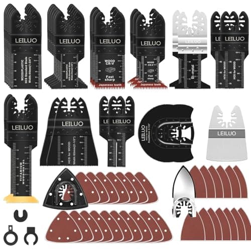 Image of LEILUO 158 Pcs Multitool Blade Kits Cutting and Sandpaper Oscillating Tool Accessories Universal Oscillating Saw Blades with Storage Bag Compatible with DeWalt Makita Dremel and More