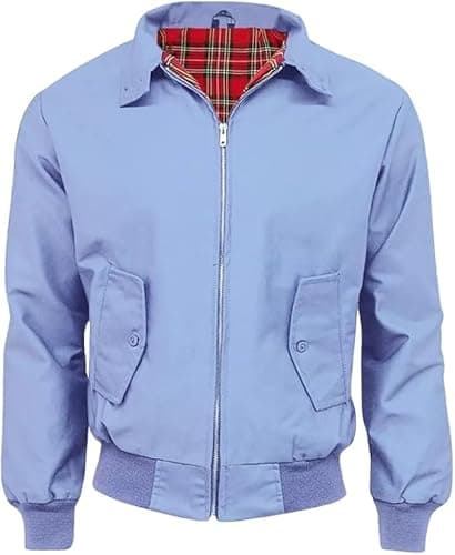 Image of LE11® Harrington Jacket – Smart Casual Unisex Men's & Women's Coat | Vintage Classic Retro 1970's Scooter MOD Skin Bomber | Tartan Lining British Style Zip-Up Bomber Jacket (Sky Blue, XXL)