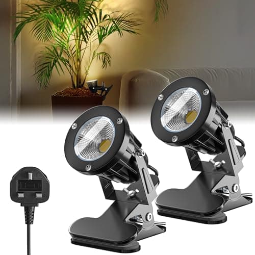 Image of Lustaled 7W LED Clip on Spotlights 2Pack,IP65 Waterproof Plug in Plant Light for Indoor/Outdoor,3000K Warm White Adjustable Portable Little Spotlight for Painting,Artwork,Accent Lighting
