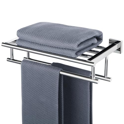 Image of Sayayo Towel Rail Wall Mounted Chrome Bathroom Towel Shelf 16-Inch Towel Holder, SUS304 Stainless Steel Towel Rack, EGZ8040-C