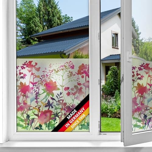 Image of d-c-fix window film privacy Miraflores – 45cm x 1,5m – static vinyl films for glass windows with a modern floral pattern – self-adhesive, opaque, frosted, decorative for bathroom, home & kitchen