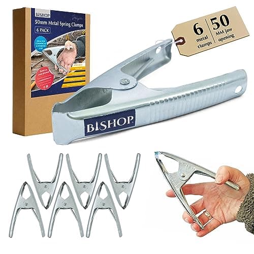 Image of Commercial Grade Metal Spring Clamps for Woodwork - Rust Proof Market Stall Tarp Clips Clamps 50mm Jaw Capacity - Metal Clips All Steel Construction 160mm Length - Triple Coil Spring Clips (Qty: 6)