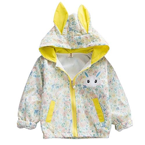 Image of Bebone BeboneToddler Baby Girls Hooded Jacket Floral Pattern Coat Rabbit Windbreaker Outwear (yellow, 3-6 Months)