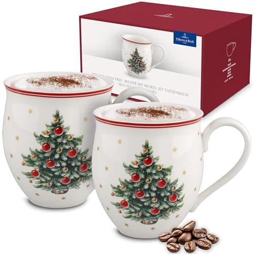 Image of Villeroy & Boch – Toy's Delight Mug Christmas Tree 2-Piece Red and White, Dishwasher Safe, Microwave Safe, Christmas Mug, Coffee Mug, Cup for Tea, Christmas Decoration Indoor, Premium Porcelain