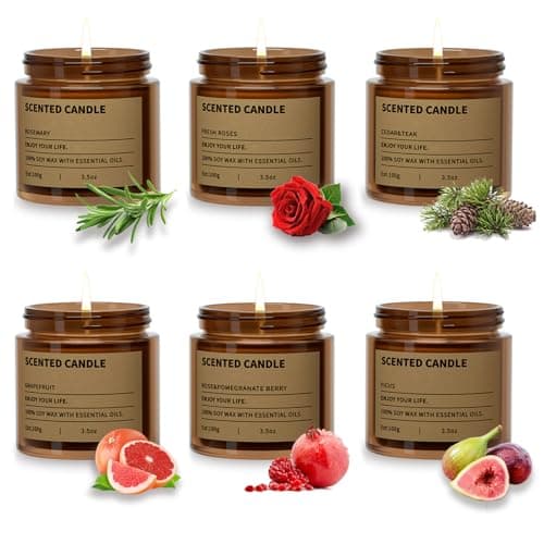 Image of 6 Pack Scented Candles Gifts for Women,3.5 Oz Amber Candles Set, 150 Hours Long Burning Soy Wax Candles Jar Aromatherapy Candles for Stress Relief, Birthdays, Weddings, Christmas Gifts, Yoga, Bath