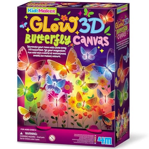 Image of 4M KidzMaker Glow 3D Butterfly Canvas Kit | Creative Light Board Craft Set with LED Butterflies | Fun STEM Art Activity Toy for Children | Glowing Room Decor Gift for Kids Aged 5+ | Screen-Free Play