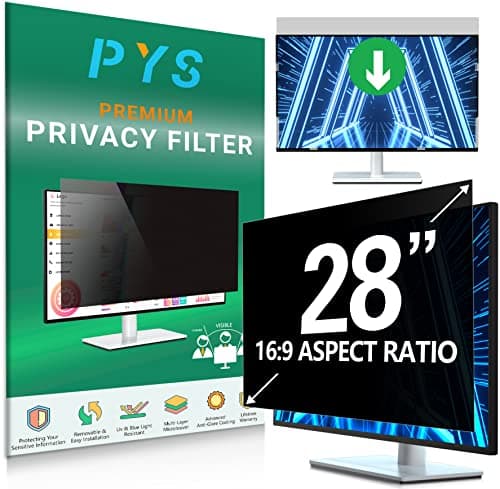 Image of PYS 28 Inch Privacy Screen for 16:9 Widescreen Computer Monitor - Easy Removable Screen Filter Shield - Anti Glare & Blue Light - Anti Scratch Protector Film for Data Security