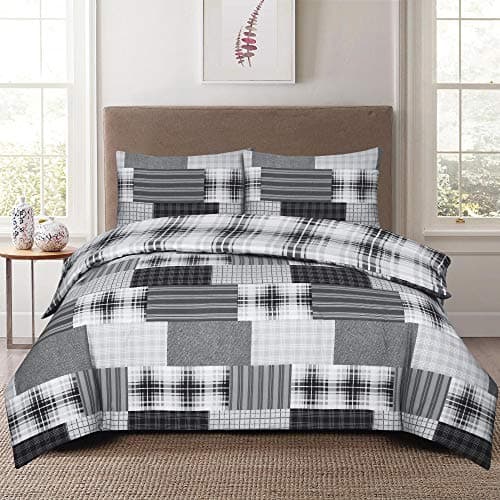 Image of PHP Duvet Covers Double Bed - Cotton Printed Double Bedding Duvet Set + 2 Pillow Cases for Bedroom Decor - Grey Black