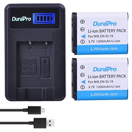 Image of DuraPro 2Pcs 3.7V 1200mAh EN-EL19 EN EL19 Camera Battery + LCD USB Charger for Sony NP-BJ1 Battery; Nikon Coolpix S2600 S2700 S3100 S3500 S4100 S4150 S4400 S5200 S6400 S6900