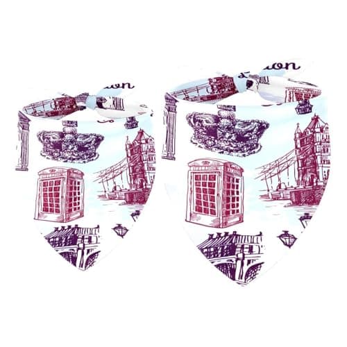 Image of 2 Pack Dog Bandana London Big Ben Tower Bridge Girl Boy Bibs Dog Scarf Kerchief Accessories for Small Medium Large Dogs Puppy Cat Pet