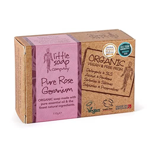 Image of Little Soap Company Organic Range - Pure Rose Geranium Bar Soap, 110g| Natural, Vegan, Cruelty-Free, eco friendly Organic Soap for Body Face & Hands with Pure Essential Oils | No SLS or Parabens