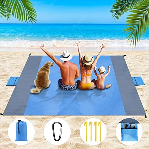 Image of Dijia Beach Blanket Beach Mat - Sandproof Large 210 * 200 CM Waterproof Lightweight Outdoor Sports with 2 Extra Zipper Pockets for for Phone Camera, Holidays Camping Hiking Blanket