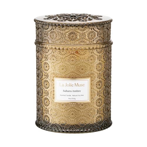 Image of LA Jolie Muse Sahara Amber Candle – Bergamot, Clove & Amber |19 oz Large Wooden Wick Fall Candle | Natural Soy Wax | 90 Hours Clean Burn | Gift-Ready for Cozy Nights | Elevated Fall Decor