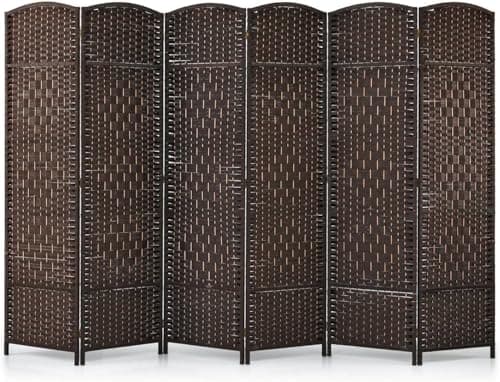 Image of Folding Paravent 6 Panel Divider Screen, Freestanding Partition Wall Panel Privacy Furniture for Living Room, Bedroom and Office (Dark Brown)