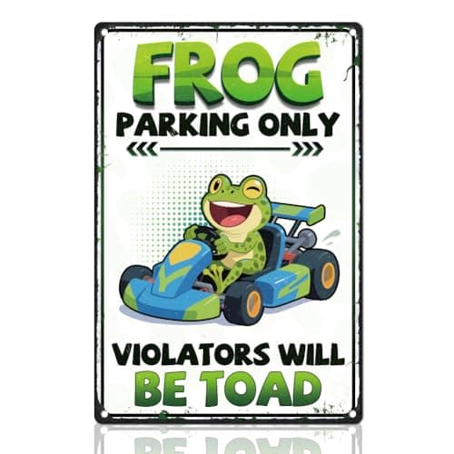 Image of DOODLREAM Frog Parking Only Tin Sign 30 x 20 cm Funny Frog Wall Decor Metal Sign Vintage Wall Poster for Garage Private Parking Space Man Cave Club Decor Gift