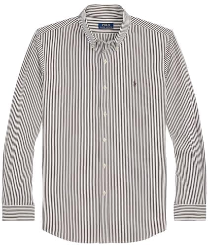 Image of POLO RALPH LAUREN Men's Classic Fit Poplin Sport Shirt, Striped Brown/White, Large