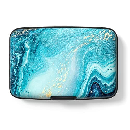 Image of Hsxnam Credit Card Holder Wallet, RFID Blocking Credit Card Case Aluminum Metal Cute Business Card Holder Pocket ID Case for Women Men, Blue Ocean Marble