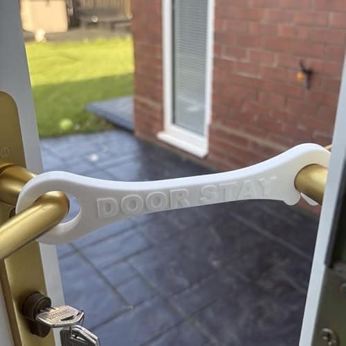 Image of Door Stay French & Patio Door Stopper – Hold Open Door Restraint – Creates Approx. 20cm Controlled Opening Gap – Pet Access & Ventilation Aid – White (Standard)