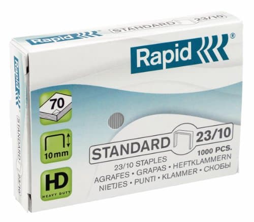 Image of Rapid 23/10mm Standard Staples, For Stapling 40-70 Sheets, Use with Heavy Duty Staplers, Galvanised Wire, Box of 1000, 24869300