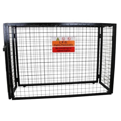 Image of Gas Bottle Cage 1000mmx 1400mm x 500mm Collapsible Black Mesh Secure Lockable Storage Powder Coated Galvanised Steel 3mm Wire Thickness 4 x 19kg Cylinder Bottles FREE Warning Sign Padlock & 2 Keys