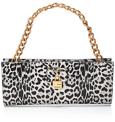 Image of GUESS Women's Centre Stage Top Zip Clutch, Black/White Leopard, One Size
