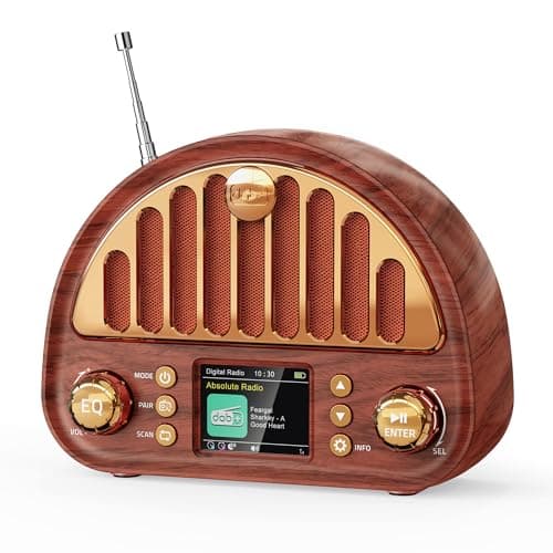 Image of Mesqool DAB+/DAB/FM Radio Portable, Retro Radio with 3000mAh Rechargeable Battery & Mains Powered, Vintage Radio with Bluetooth 5.0, 80 Presets, Dual Alarms, Colour Display, AUX/TF Card Slot