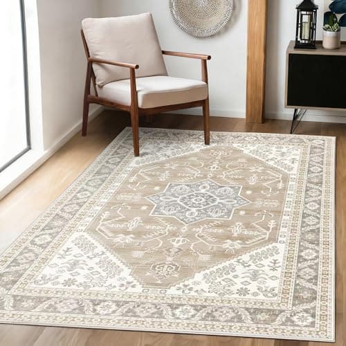 Image of Achiiso Beige Low Pile Rug,60x120cm Small Area Rugs for Kitchen,Washable Short Pile Rugs Living Room,Vintage Carpet for Entryway,Dining Room,Lounge,Soft Indoor Bedroom Rug,Light Cream Beige