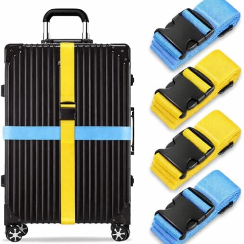 Image of Heavy Duty Luggage Straps | 2 inch x 1.8m Suitcase Belts, Adjustable with Quick Release Buckle | Easy Identifier Travel Accessories | Vibrant Yellow and Blue (2)