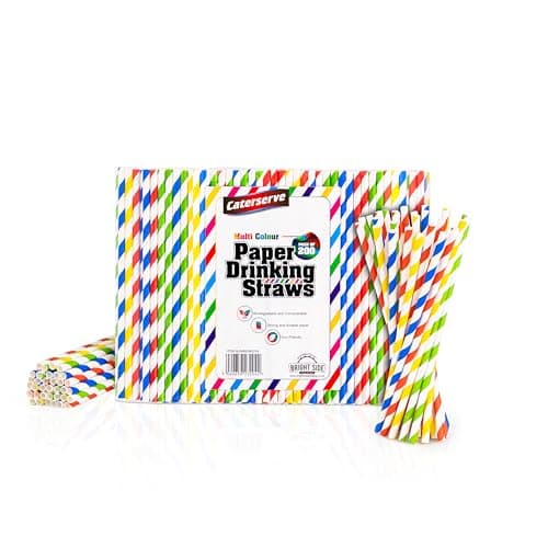 Image of 200 Paper Straws Multicolored - Eco-Friendly Alternative to Plastic Straws 100% Biodegradable and Compostable - Perfect for Drinking, Cocktails, and Parties Multicolour
