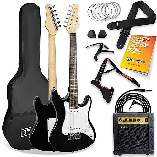 Image of 3rd Avenue XF 3/4 Size Electric Guitar Ultimate Kit with 10W Amp, Cable, Stand, Gig Bag, Strap, Spare Strings, Picks, Capo – Black