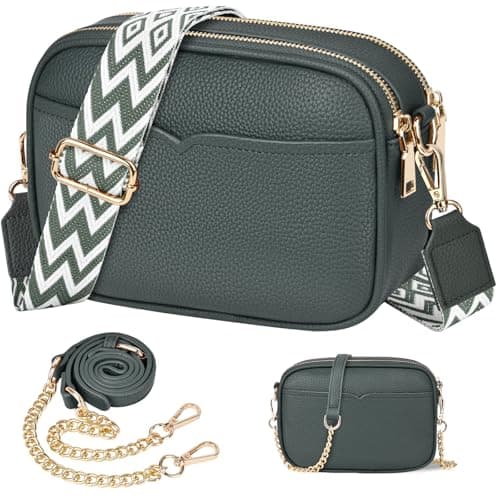 Image of TEUEN Crossbody Bags for Women, Small Shoulder Handbags PU Leather with 2 Removable Wide Straps & Chain, Trendy Ladies Cross Body Bag Elegant Purses for Women with 4 Card Slots