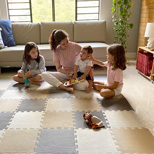 Image of MioTetto Foam Floor Tiles for Kids - Non-Toxic Comfortable Baby Play Mat and Interlocking Foam Tiles, Fits with 50x50 Playpen Mat for Crawling & Development, Soft Play Mat for Babies 6-12 Months