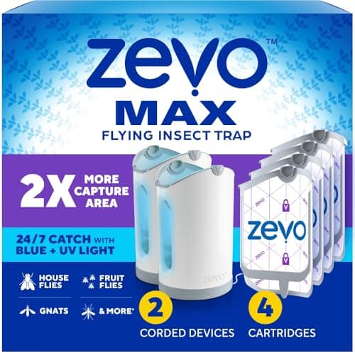 Image of Zevo MAX Insect and Fly Trap for Indoors, Flying Insect Trap for Mosquitoes, House and Fruit Flies, Use in Any Room, Mess-Free Disposal (2 Bases)