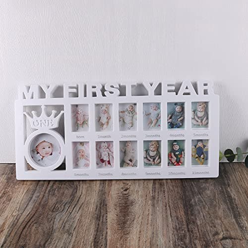 Image of My First Year Baby Photo Frame Baby Picture Frames Album Babies Hand and Footprint Kit Keepsake Frame 1-12 Months Collage Babies Photo Frames Multi Picture Display Kit Gift for New Mums and Dads