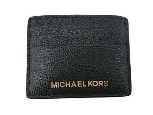 Image of Michael Kors Jet Set Travel Large ID Card Holder Saffiano Leather Black/Gold