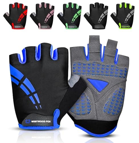 Image of WESTWOOD FOX Cycling Gloves for Men Women,Half Finger Unisex Gel Padded Anti-Slip Mountain Bike Gloves, Breathable Shock Absorption Grip Palm Bicycle Summer Riding MTB Bike Gloves (BLUE, S)