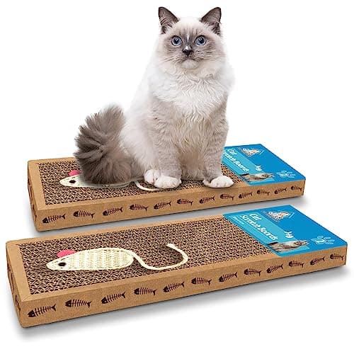 Image of SOL 2pk Cat Scratching Board 37x12cm Cardboard Scratcher For Cats Reversible Board for Indoor Feline & Kitten, Aesthetic Long-Lasting, Protect Furniture, Provides Entertainment, Encourage Healthy Play