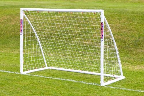 Image of SAMBA garden football goal (choose your size), UK made, premium uPVC locking frame, all weather, extra thick net - 8ft x 6ft