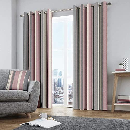 Image of Fusion Whitworth Stripe Eyelet Lined Curtains, Blush, 46 x 54 Inch