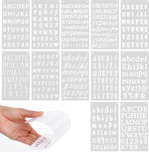 Image of 12-Piece Reusable Alphabet & Number Stencil Set for Crafting, Painting, and DIY Projects – Durable Plastic Templates for Professional Lettering