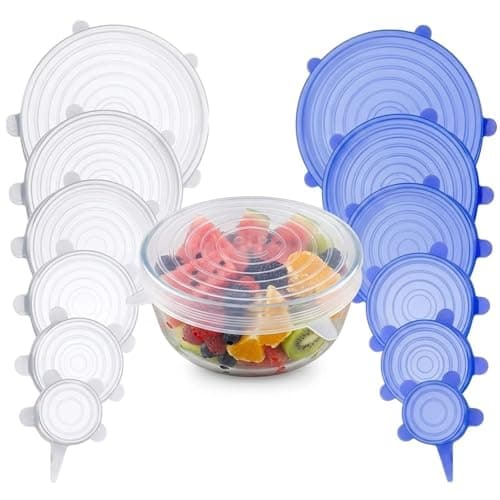Image of 12PCS Silicone Lids Food Covers,Silicone Stretch Lids Set,eusable Elastic Food Covers for Bowls,Expandable to Fit Various Shape of Containers,BPA-Free Freezer Microwave Safe Lids with Seal(6 sizes)