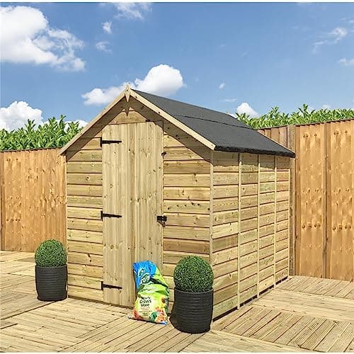 Image of 8 x 6 WINDOWLESS Garden Shed Pressure Treated T&G Single Door Apex Wooden Shed (8' x 6') / (8ft x 6ft) (8x6)
