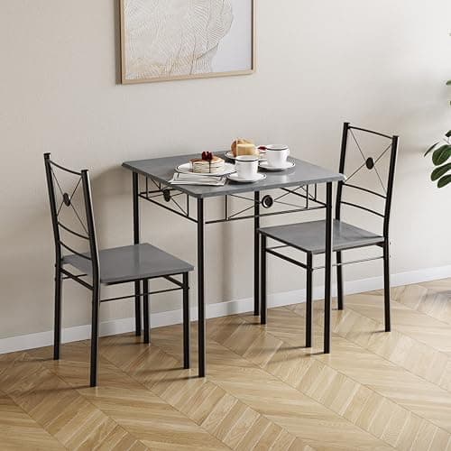 Image of Vida Designs Roslyn Dining Table and Chair Set, Kitchen Breakfast Modern Contemporary Furniture Set (Concrete Grey, 2 Seater)