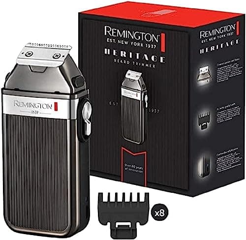 Image of Remington, Vintage Men's Beard Trimmer, Design, 8 Fixed Barber Combs (1.5-15 mm), Rechargeable, 60 min. Autonomy, Case Included, LED Battery, Heritage MB9100