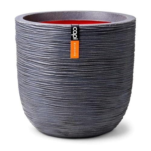 Image of CAPI EUROPE - Planter ball Rib NL - 35x34 - Dark grey - Opening Ø29 - Pot for indoor and outdoor use - Shatterproof - 100% recyclable - KDGR932